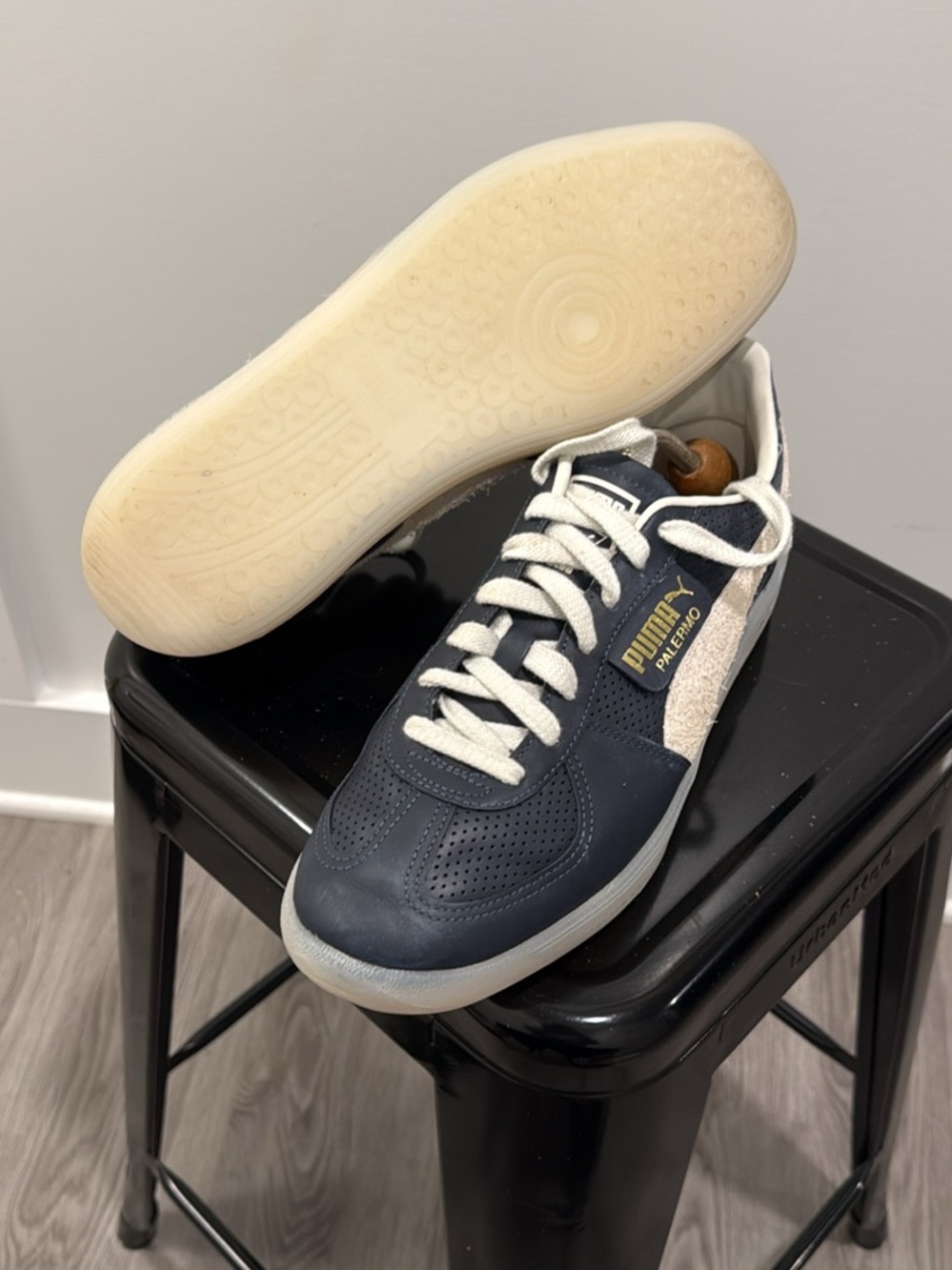 Puma Navy and White Suede-Trim Sneakers